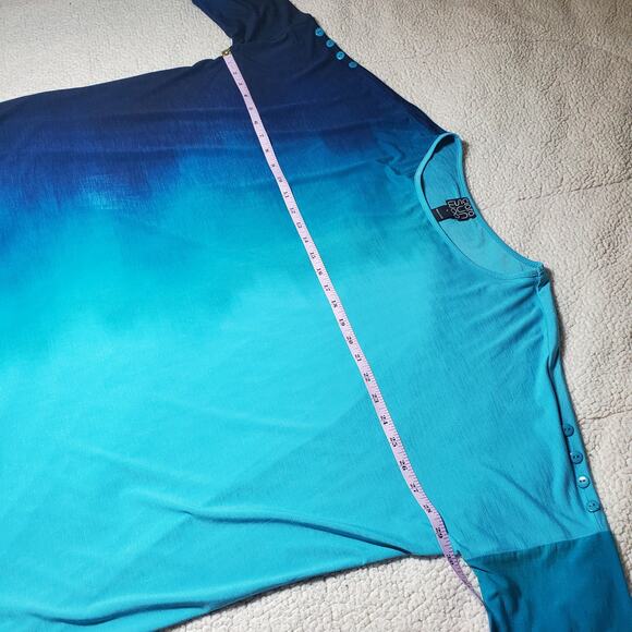 Clara Sun Woo Women's Size Large Light Dark Blue Ombre Half Sleeve Top Flowy - Picture 9 of 12